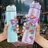 1PC Colorful Doodle Collage Art Pattern 750ml Color Plastic Sports Water Bottle Leakproof Flip Straw Lid Suitable for Sports Office Home Use