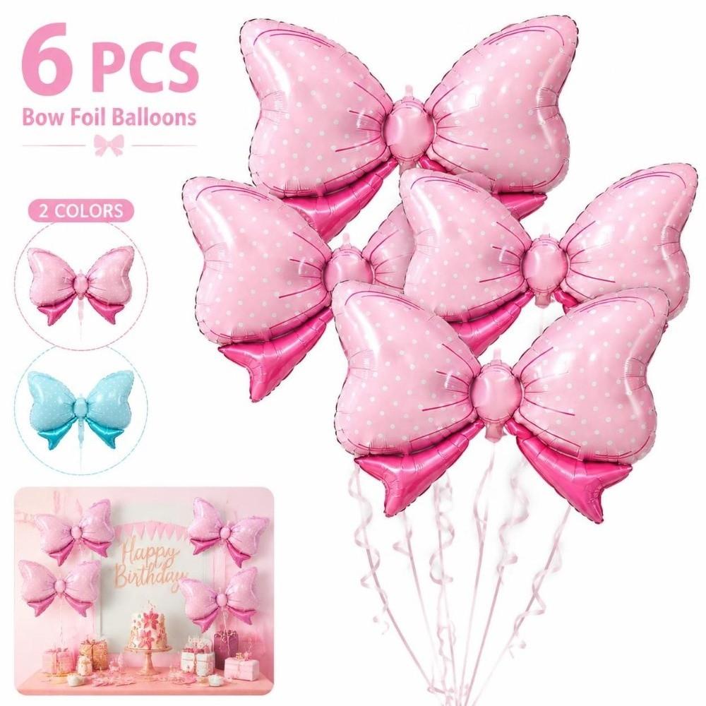 6Pcs Large Aluminum Foil Balloons Reusable Party Balloons Decorative Bow Balloons Gender Reveal