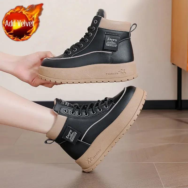 With Laces Lace-up Elegant Medium Heels Ladies Shoes Chunky Platform Anti Slip Y2k on Offer Comfortable 39 Pu Women's Snow Boots
