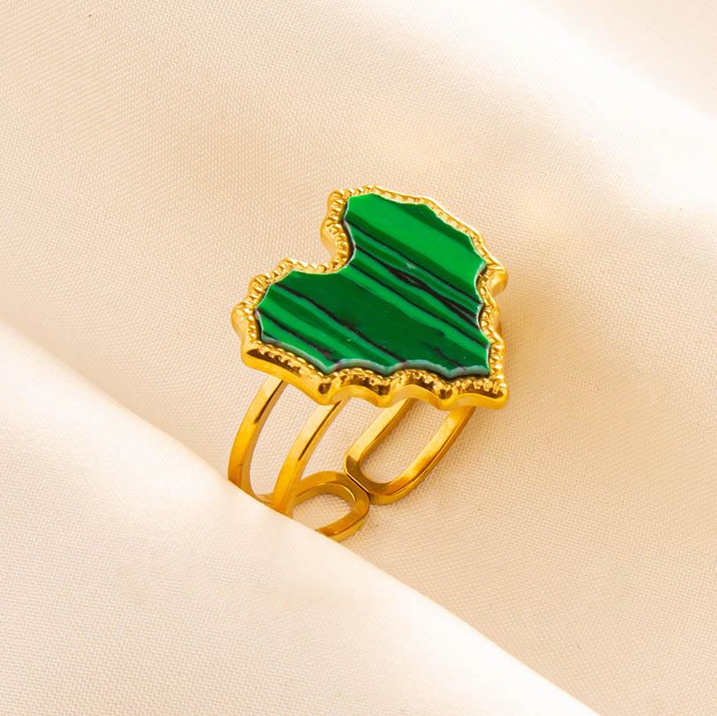 Green Striped Stone Vintage Gold Color Stainless Steel Open Adjustable Rings For Women Men Accessories Finger Jewelry Sun Flower