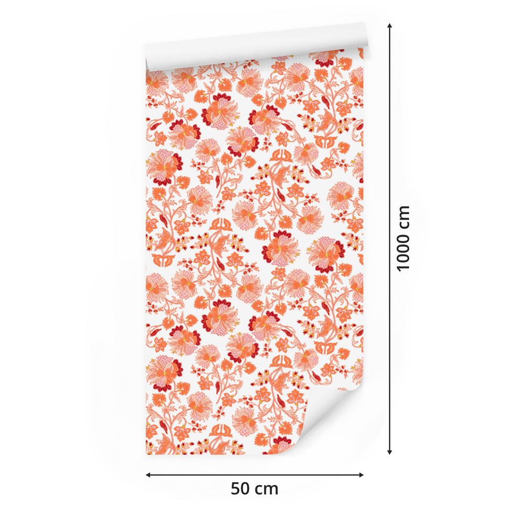 Peach and Coral Flowers Wallpaper for Living Room and Bedroom 50x1000