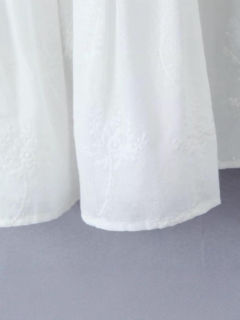 Damska Biała Długa Spódnica A-Line z Haftem Koronkowym w Wysokim Stanie - Jesień & Zima Delikatny Styl