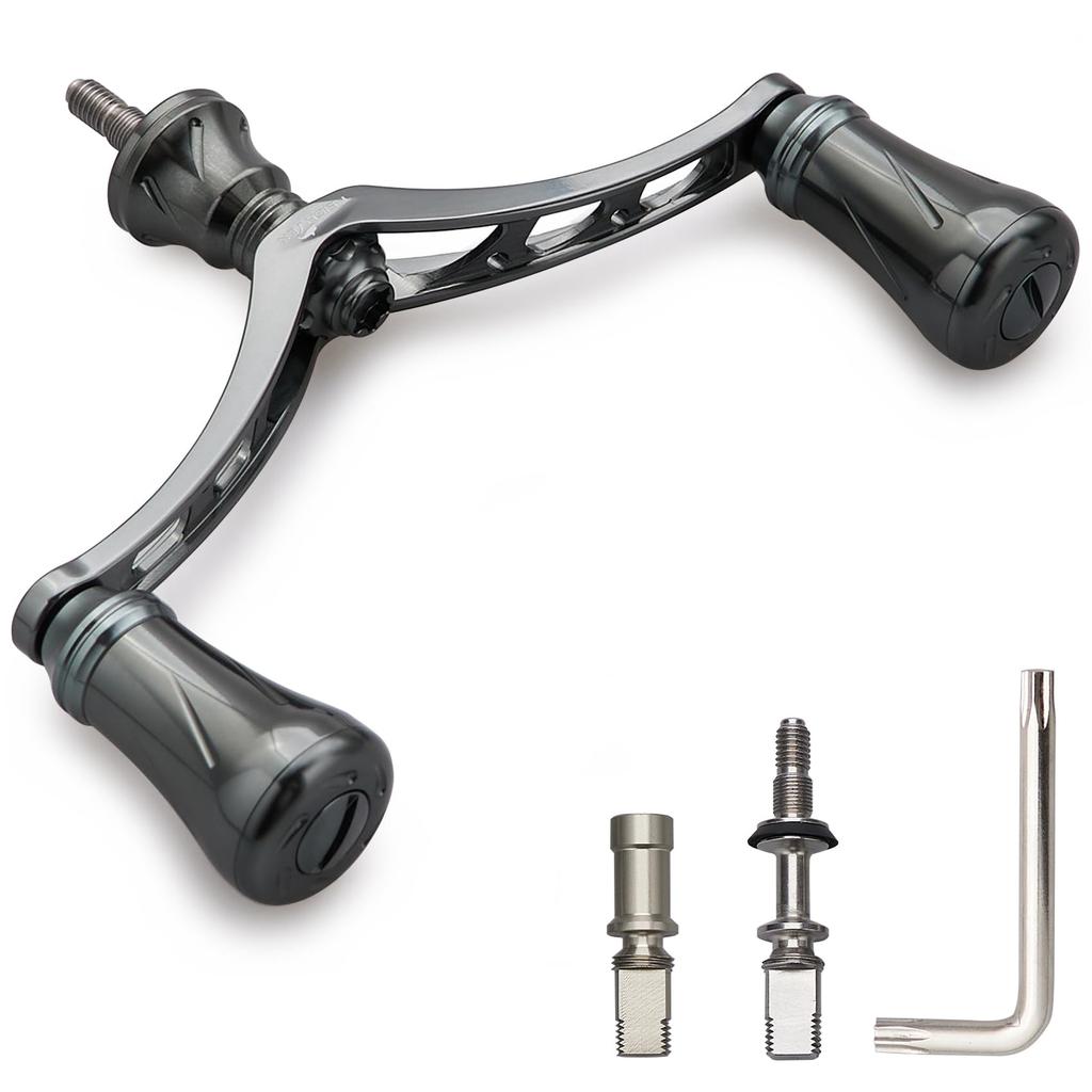 HEIGHTEN Reel Handle with Knob for Shimano and Daiwa Spinning New Pillar Series Dark Gray 80mm/95mm/98mm 20mm/19mm Reels, (98mm - (22STELLA/23AIRITY))