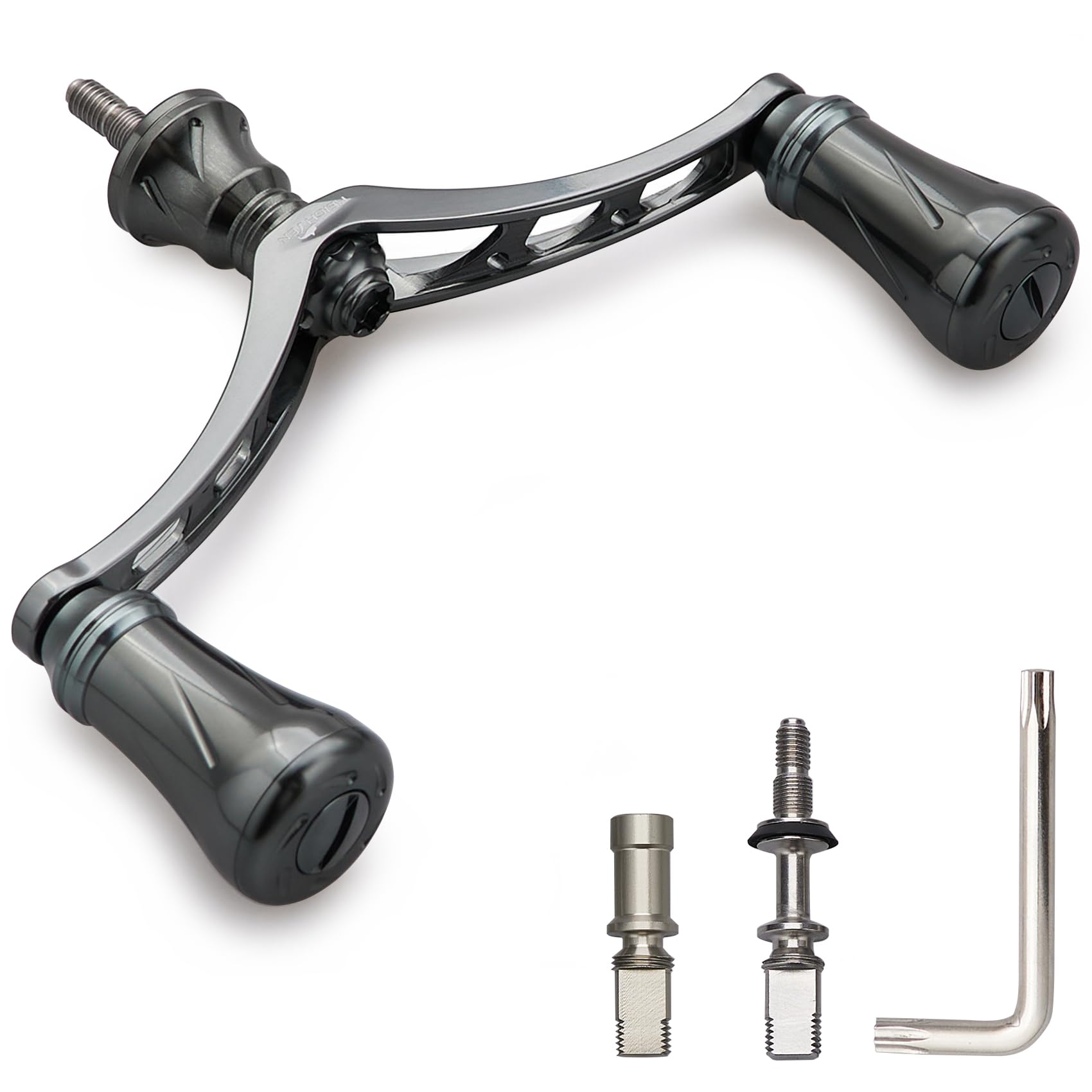 

HEIGHTEN Reel Handle with Knob for Daiwa and Universal Spinning Reels New Pillar Series Dark Gray 80mm/95mm/98mm 20mm/19mm Shimano, (98mm -