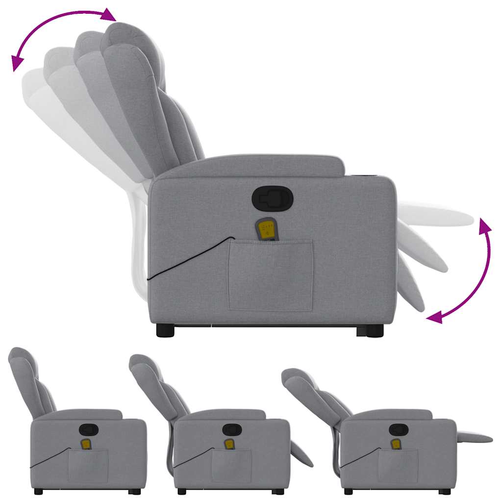 Vidaxl Lift and Massage Armchair, Reclining, Light Gray, Fabric
