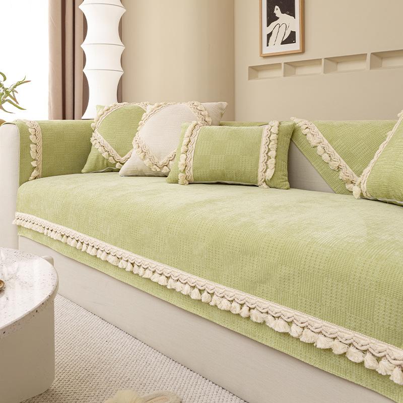 Solid Color Sofa Protector White Knitting Tassels Sofa Cover For Living Room Slipcovers Home 1/2/3/4 Seat Couch Cover Cushion