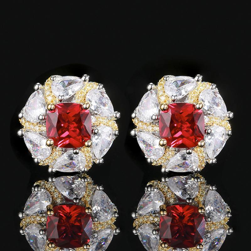 Jewelry Copper Bottom Gold-Plated Simulation Red Corundum Temperament Light Luxury Suit Female 10-8Mm