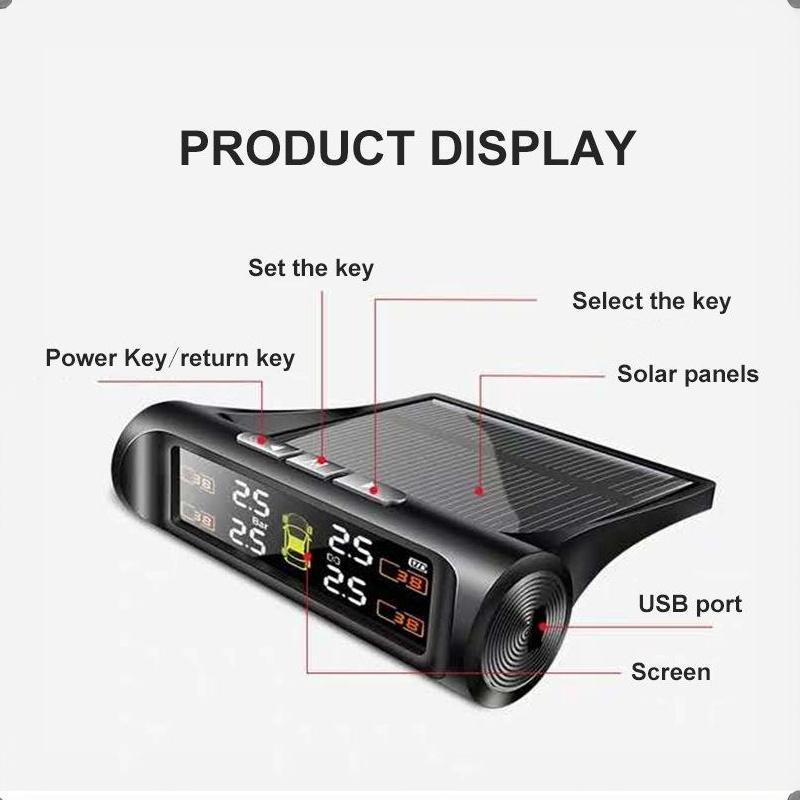 Solar Car TPMS Tire Pressure Sensor 1PC Overpressure Alarm Anti-explosion Auto Accessory for Long Distance Driving