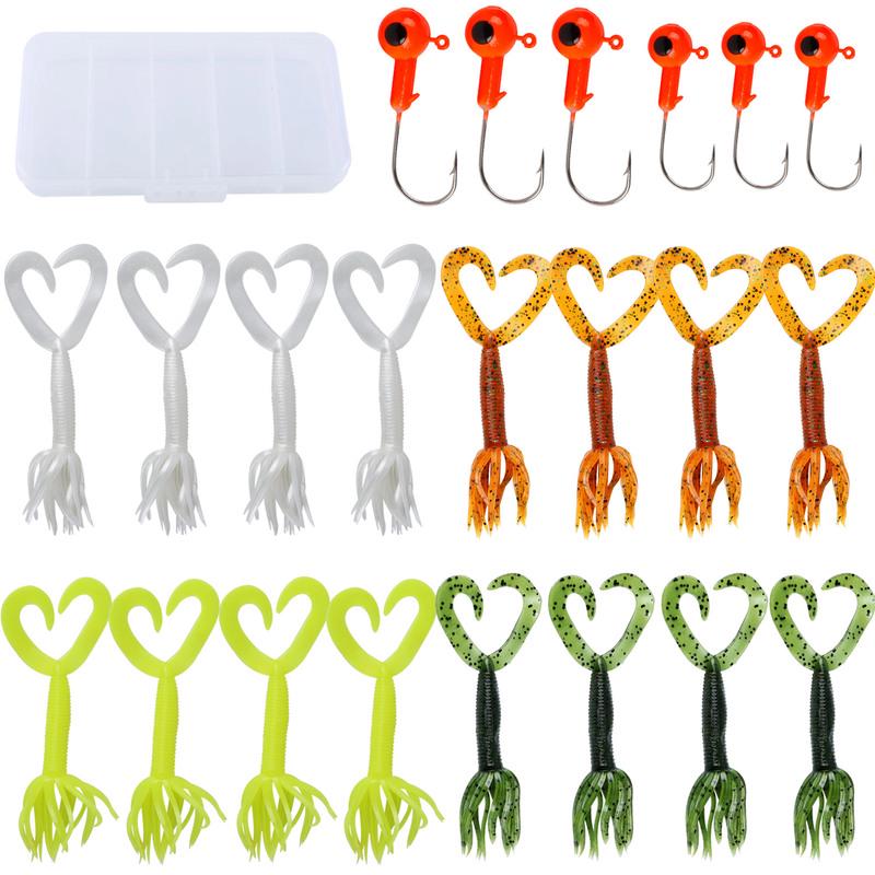 Soft Fishing Lure with Fishing Hook Set Worm Bait Jig Hook with Free Box for Saltwater Freshwater