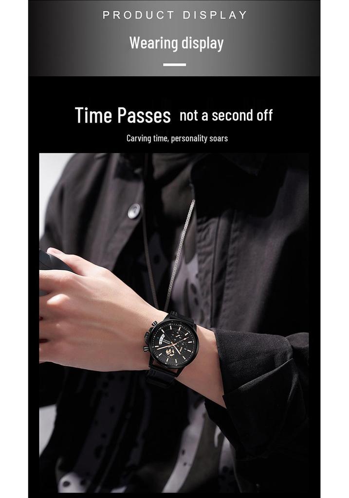 Sanda Men's Waterproof Quartz Watch with Steel Band and Calendar - Korean Edition