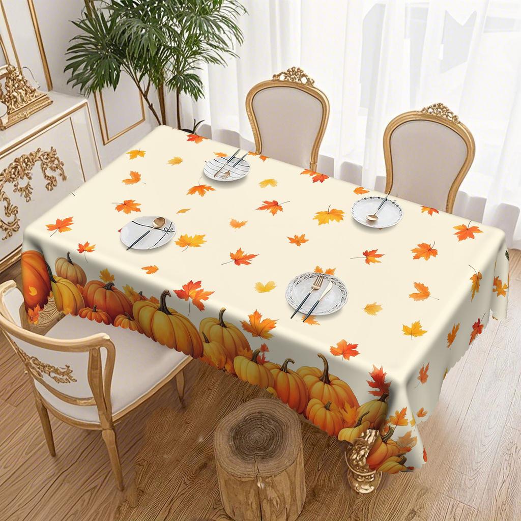 1 Piece, Thanksgiving Tablecloth, Autumn Harvest Pumpkin And Maple Leaf Design, Rectangular Round, Polyester Fabric