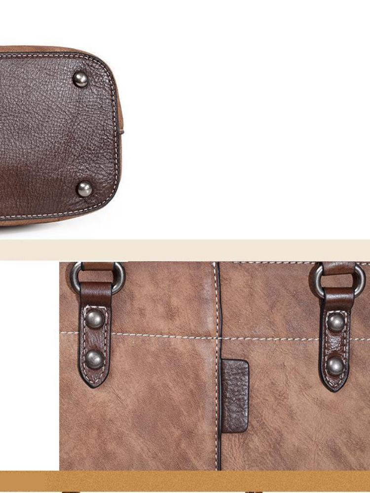 Johnature Retro Women Bucket Bag Leisure Genuine Leather Handbag Large Capacity Solid Color Shoulder Messenger Bags