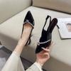 Fashion Buckle Strap Sandals Stiletto Heels Spring Shoes Suit Female Beige 2025 Summer High Fashion Girls Comfort Closed Black Rhineston
