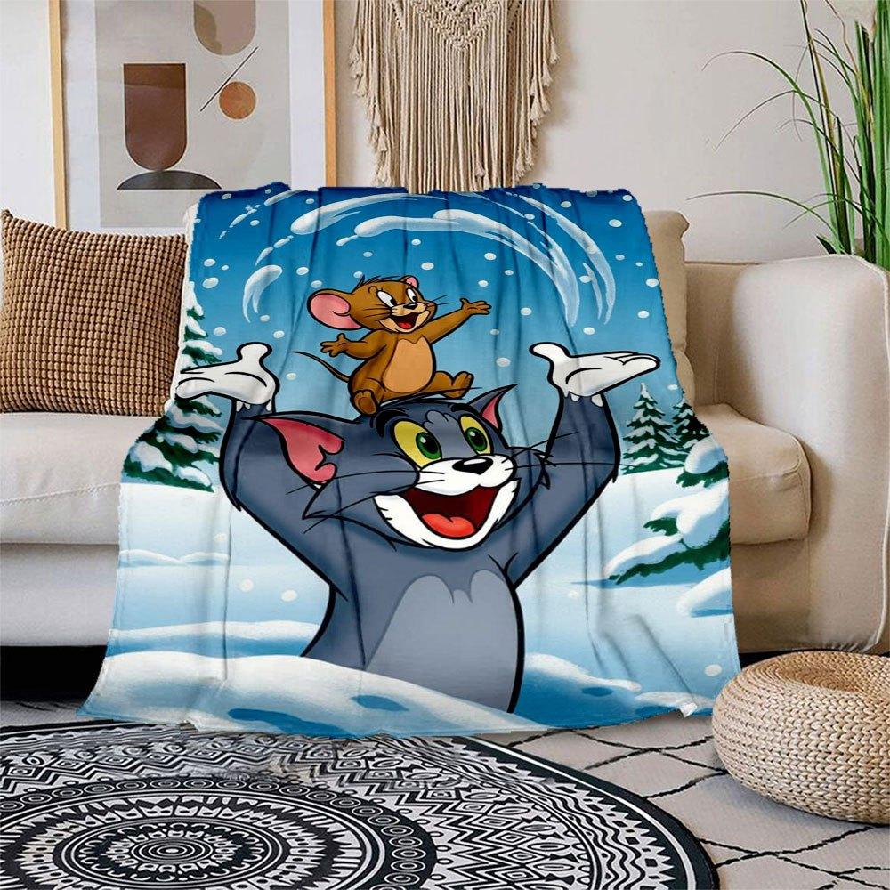 Tom & Jerry Winter Fun Snow PosterBlanket Flannel Throw Blanket for Sofa, Bed, Travel, Camping, Office