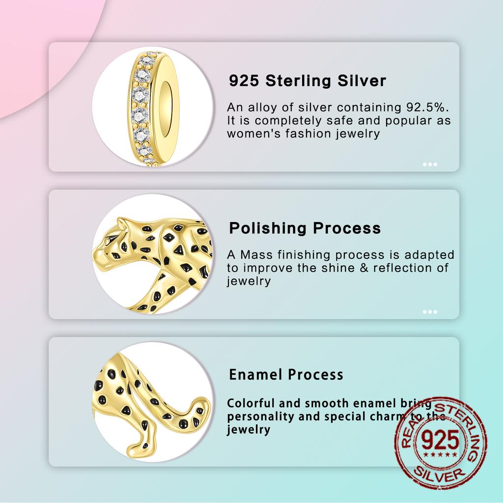 copper Golden Leopard Panther Animal Pendants Charm Compatible With 4MM Hole Diameter Bracelets Do It Yourself Bead Ms Jewellery Gift