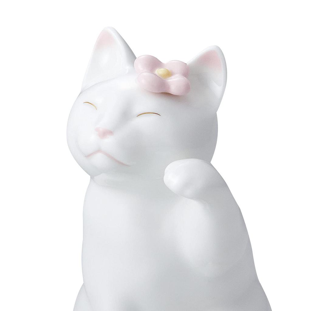 Noritake pair set of approximately 12cm tall and white bone Maneki-neko (beckoning cat) figurine, 2, 6.5cm wide, china, P45556/AC4578