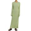 Women's Long Sleeve Ribbed Knitted Maxi Dress Crew Neck Bodycon Sweater Dress Elastic Slim Tie Waist Pencil Long Dress