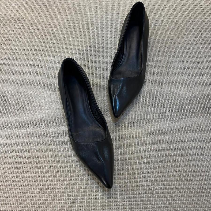 Sheepskin version~ pointed temperament low heel single shoes women's shallow mouth commuting shoes one pedal French simple professional work shoes