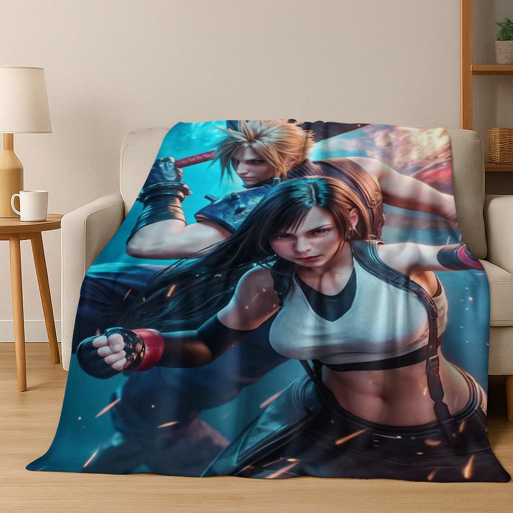 Cartoon Final Fantasy Sephiroth Cloud Tifa Game Flannel Blanket,Warm and Cozy Soft Throw Blanket for Home Bedroom Bed Sofa Kid