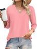 Women's V-neck 7-inch sleeve top casual women's waist tied knit T-shirt