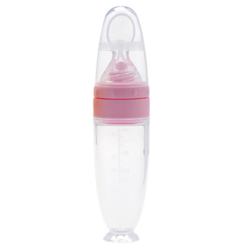Feeding Bottle Spoon Baby Food Feeder Silicone Dispenser Base Suction Cup Safe Using Pink