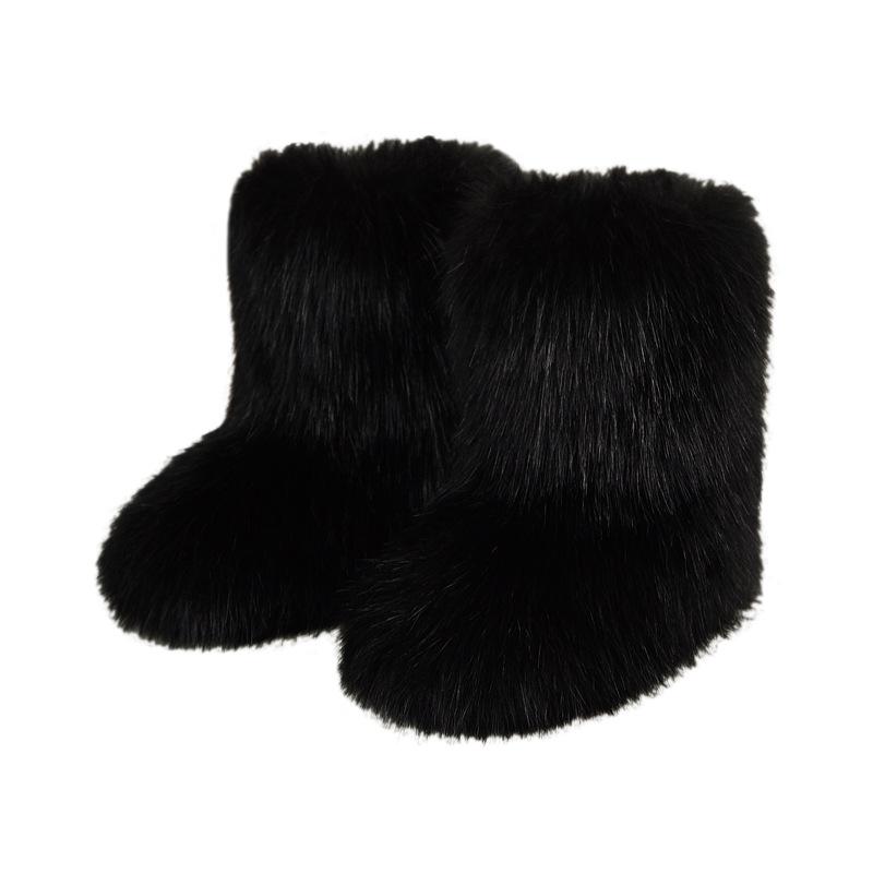 Women's Mid-Calf Snow Boots with Raccoon and Fox Fur