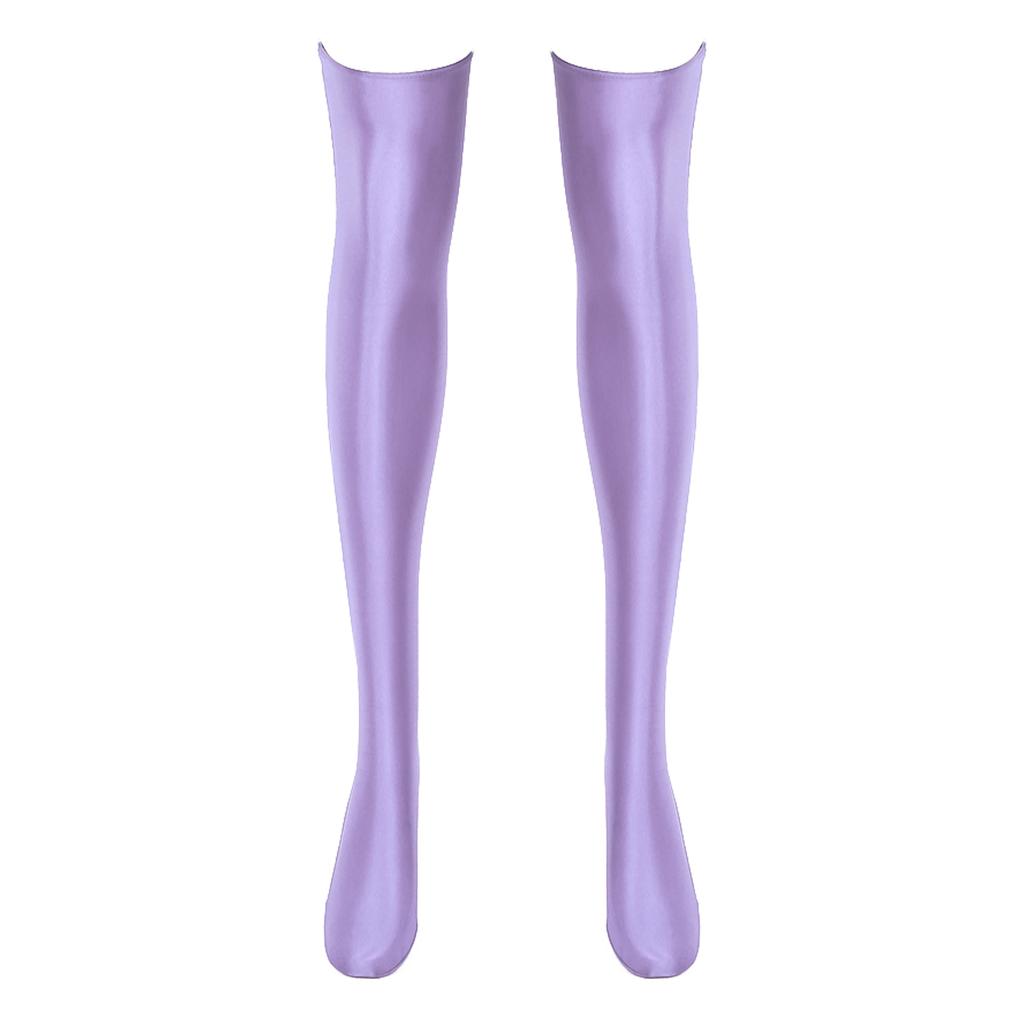 Womens Glossy Thigh High Stockings Solid Color Stretchy Socks 1 Pair Costume Accessories