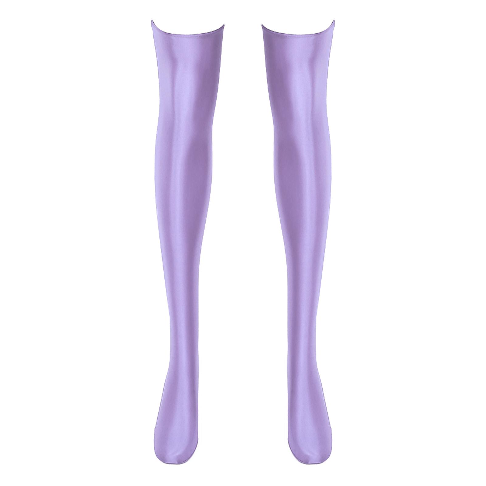 

Womens Glossy Thigh High Stockings Solid Color Stretchy Socks 1 Pair Costume Accessories One Size світло-фіолетового кольору