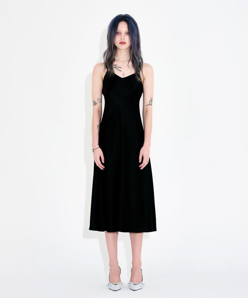Wordog Bias-Cut Acetate Drift Slit Dress Black