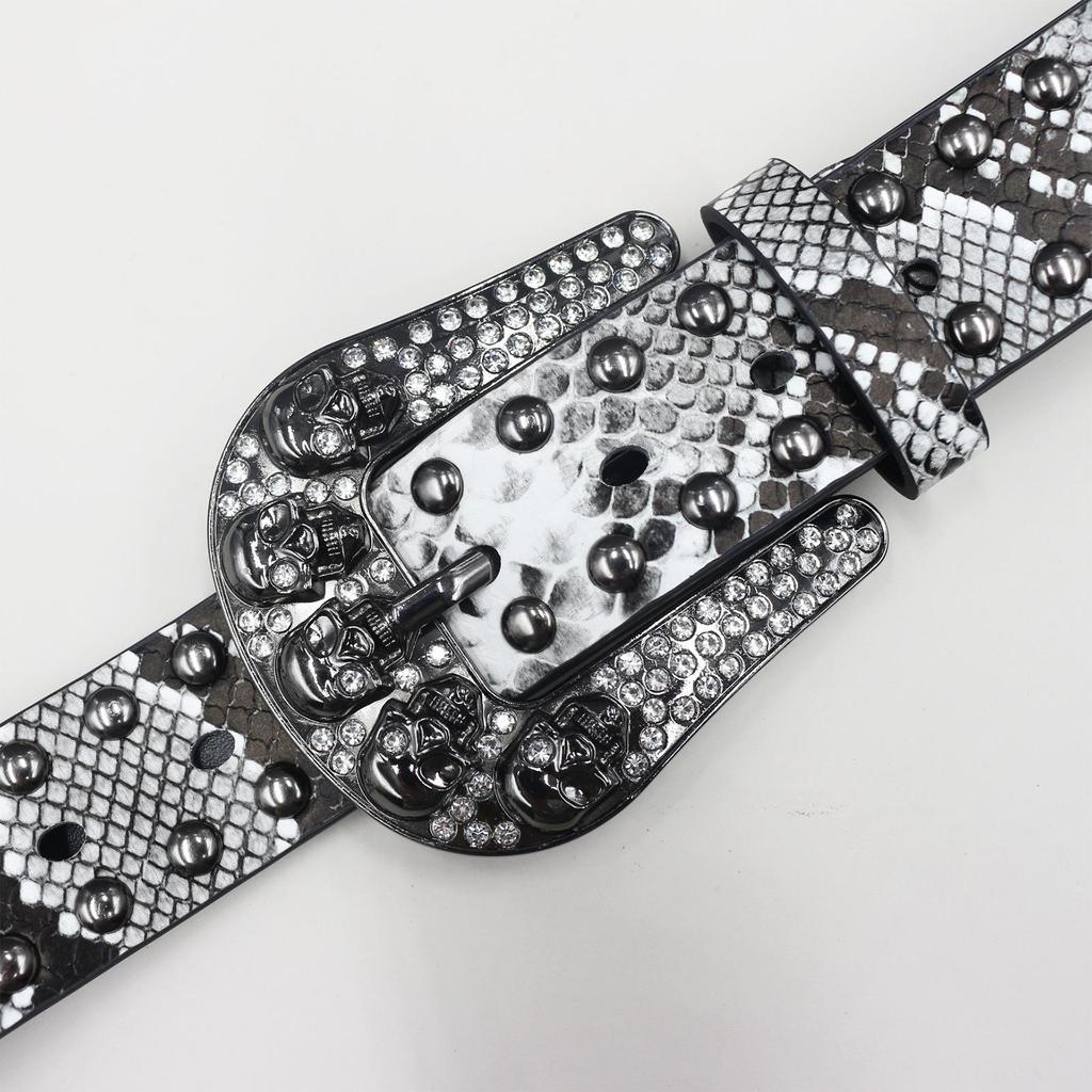 Cintura Unisex Y2K Teschio Strass con Borchie e Decorazioni Effetto Pelle di Serpente