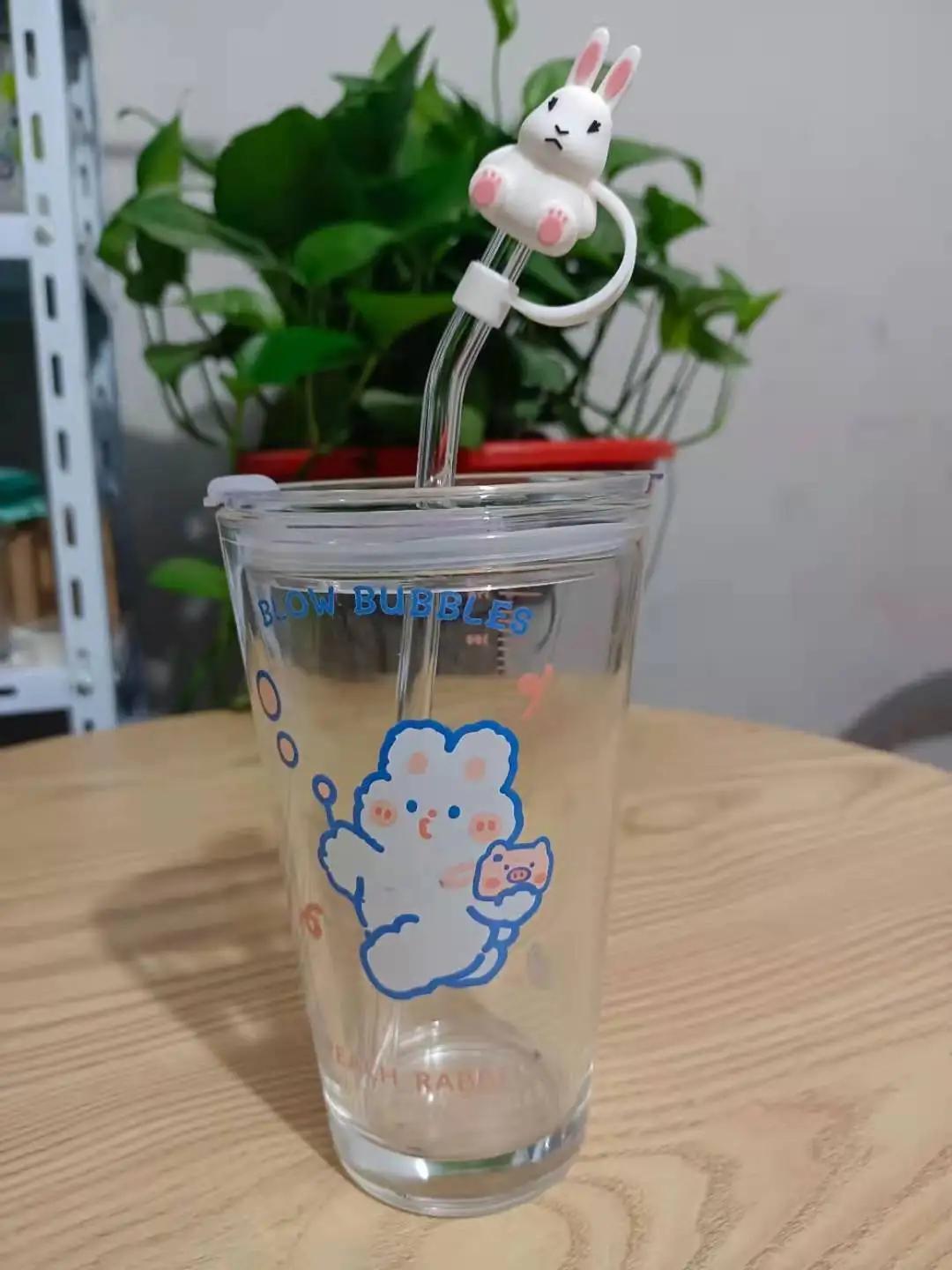 

Новый 480 мл стаканчик с трубочкой Kawaii и крышкой, мультяшный стаканчик для воды, напитков, сока, чая, кофе, молока, стеклянные кружки, подарок 401-500ml