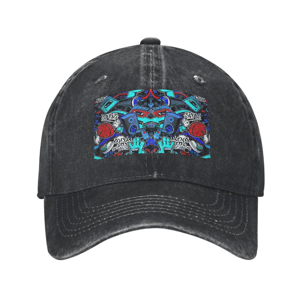 Urban Pattern Hip Hop Graffiti Street Art Baseball Caps Washed Denim Hats Casquette Sports Baseball Cowboy Hat for Unisex Women