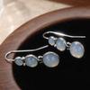 Exquisite Synthetic Moonlight Stone Silvery Plated Round Pendant Earrings for Women Wedding Banquet Jewelry Accessories