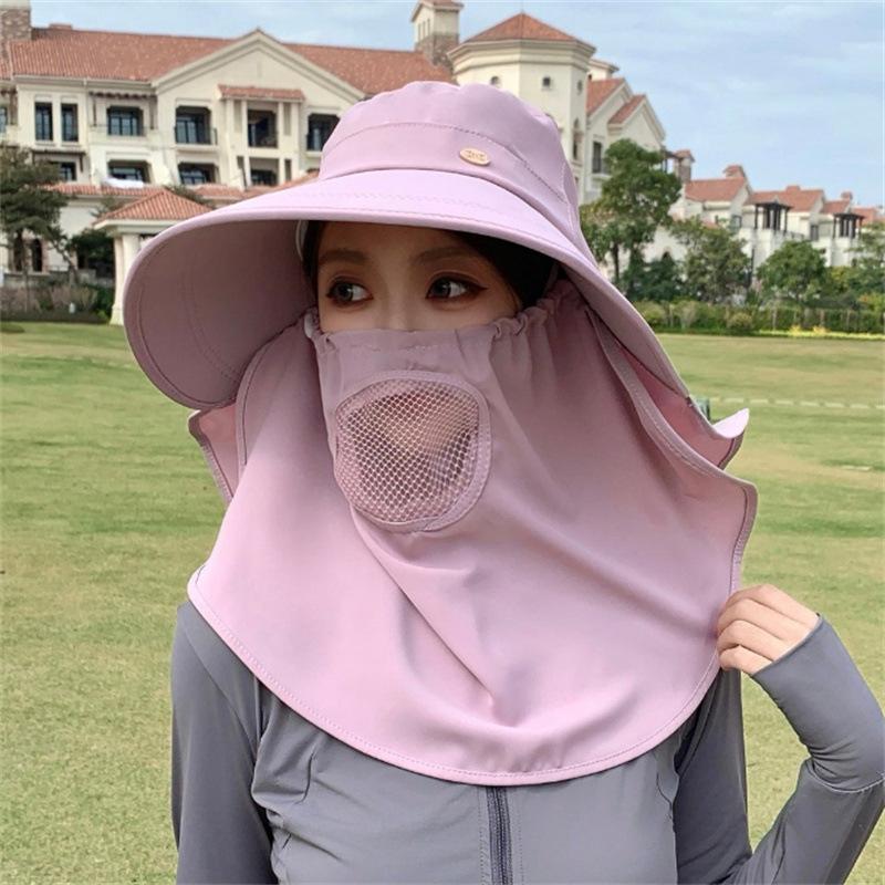 Summer Sun Protection Tea Picking Hat Men and Women Outdoor Shawl Large Brim Bucket Hat Exposed Ponytail UV Protection Sun Hat