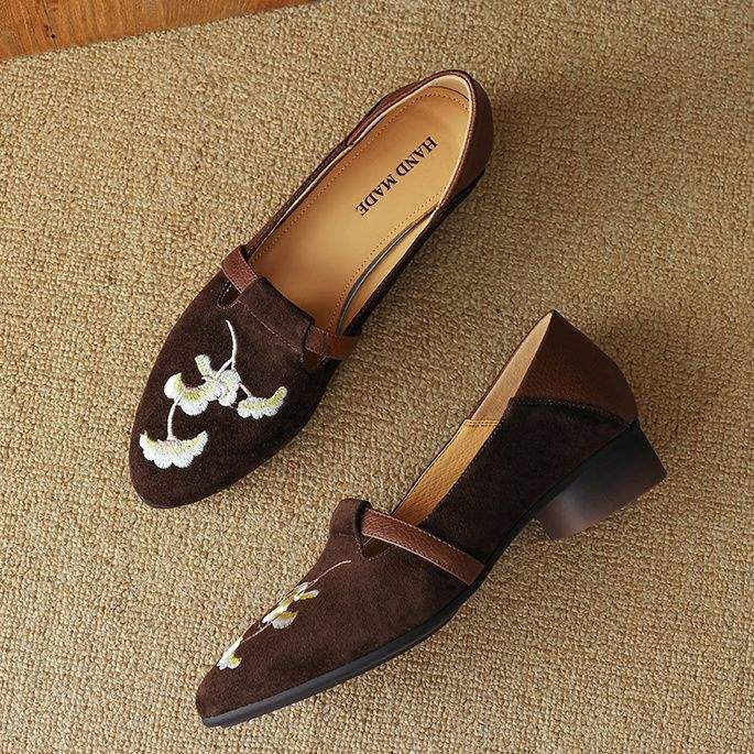 2025 National Style Single Shoes New Chinese Style Round Head Embroidery Flower Shallow Mouth Single Shoes Women's Fashion Temperament Versatile Thi