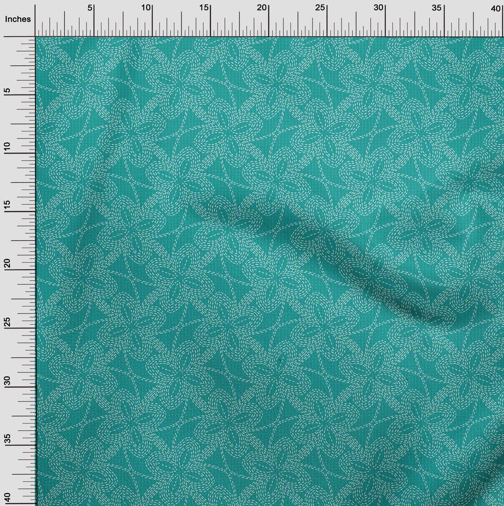 oneOone Cotton Flex Turquoise Green Fabric Running Stitch Floral Quilting Supplies Print Sewing Fabric By The Yard 40 Inch