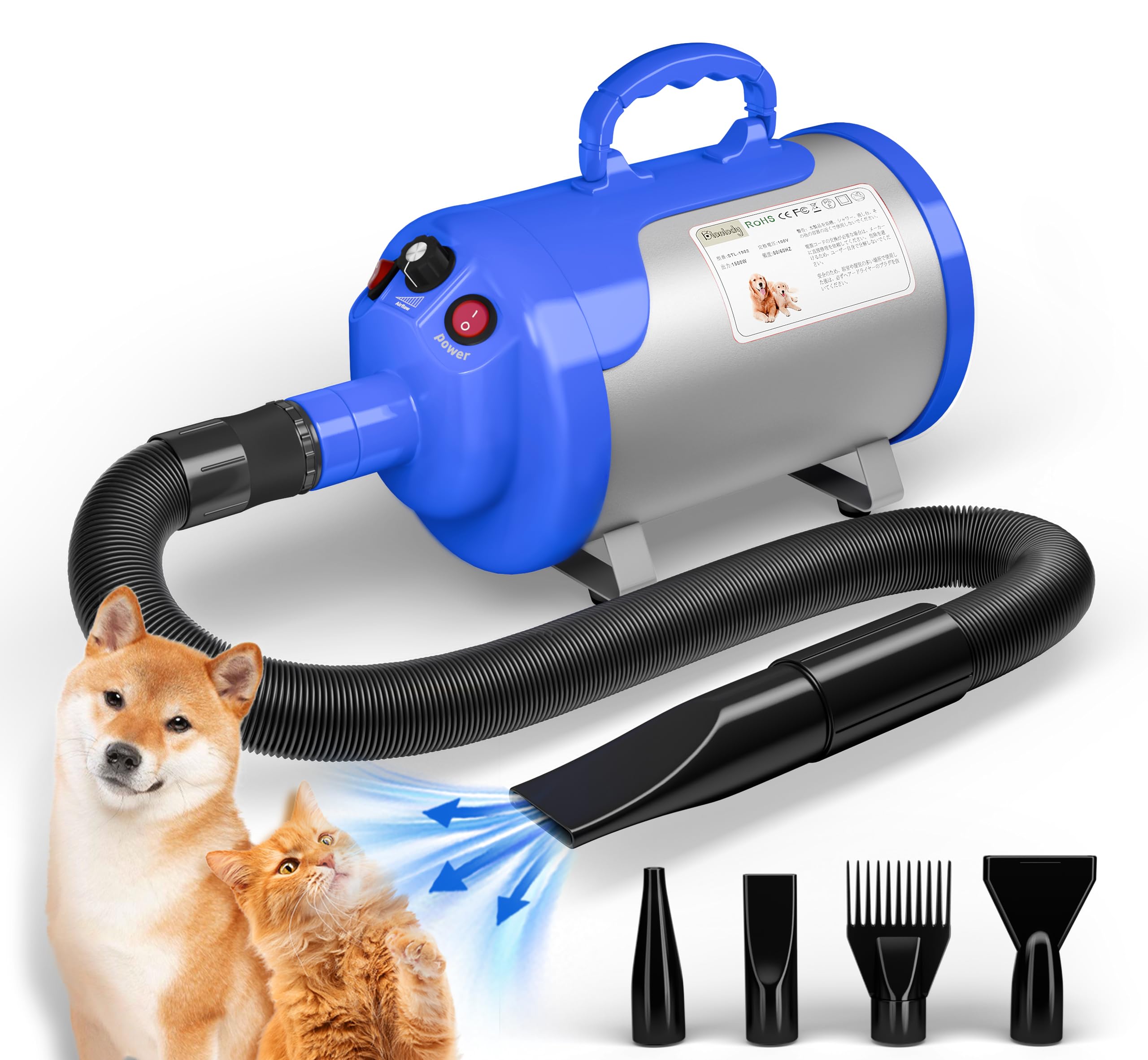 

Фен для шерсти собак Blanlody с плавной регулировкой ветра 4 и щетка для домашних животных и кошек для сушки дома, 4,5 л.с. / 3200 Вт, Шум, 50 дБ, Профессиональный уровень, Эксплуатация, синий