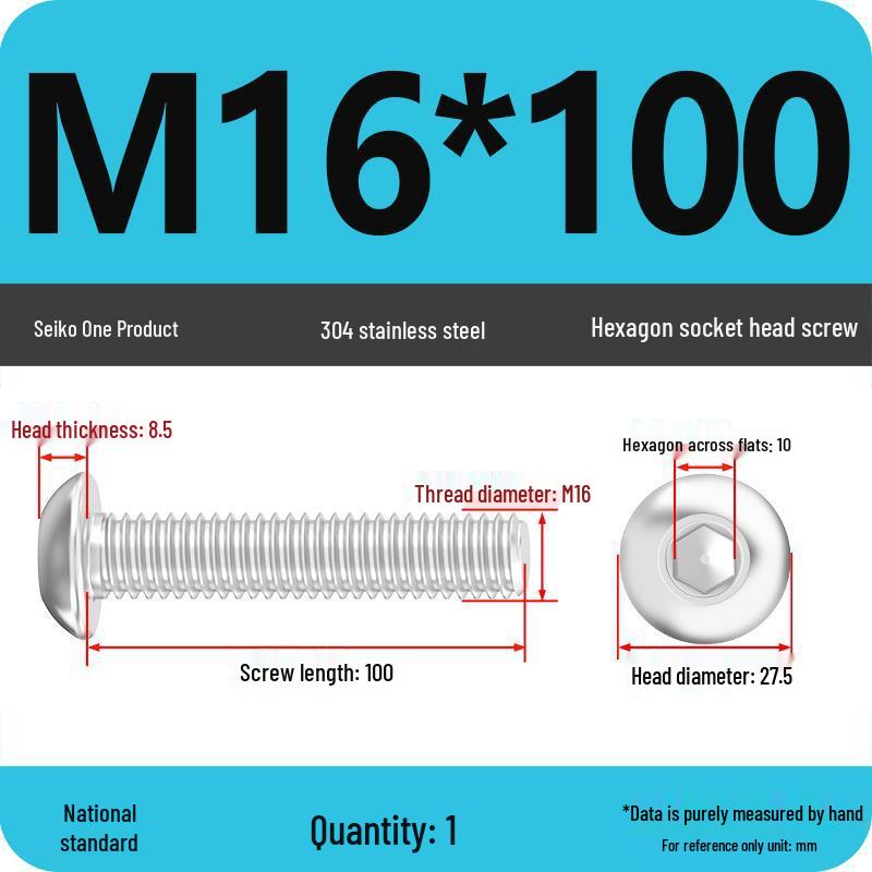 304 Stainless Steel Pan, Half, and Round Head Hexagon Screws (M2-M12)