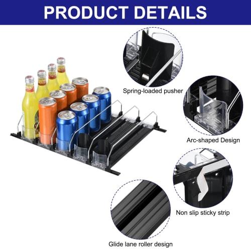 uxcell Refrigerator Soda Can Organizer, Self-Push Drink Organizer for Refrigerators, Adjustable Width Drink Dispenser, Beverage Pusher for Pantry Vend