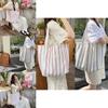 Fashionable Korean Large Capacity Striped Canvas Tote Bag For Spring Summer