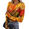 Women's Slim Fit Long Sleeve Neck T-Shirt with Leaf Print and Thumb Holes for Casual Everyday Wear
