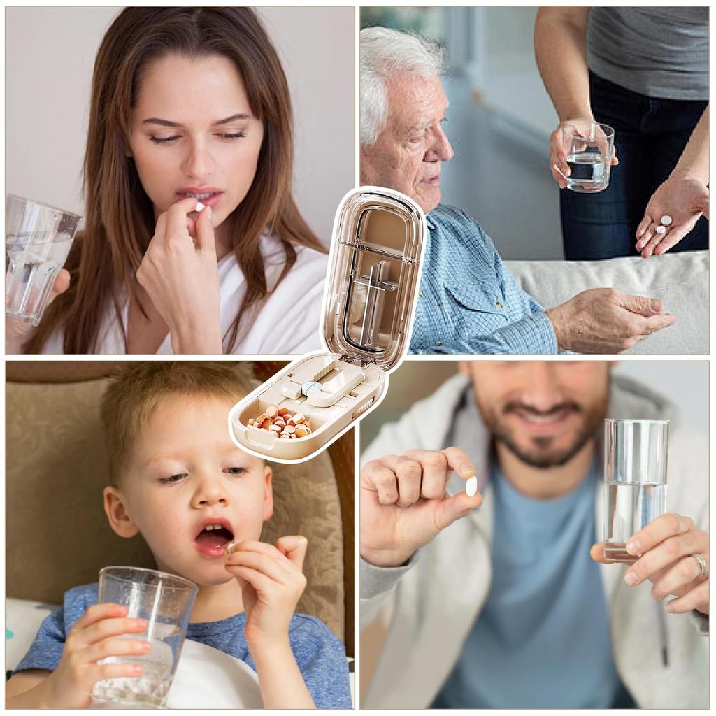 Gesundheitspillen-Etui Viertel-Tablettenteiler Aufbewahrungsbox Tragbar Tabletten-Medikamenten-Staubdichter Teiler für Kleine und Große Pillen