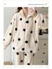 Women's Warm Flannel Polka Dot Pajamas: Long-Sleeved Zipper Set for Home and Out