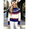 Fall Winter Women's Fair Isle Pattern Half Turtleneck Sweater, Loose Soft Rhombus Jacquard Knit Lazy Top
