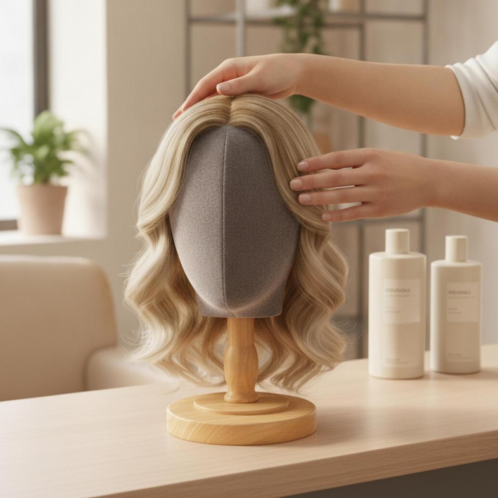 Velvet Mannequin Head Professional with Wooden Base Stable PinReceptive Hairpiece