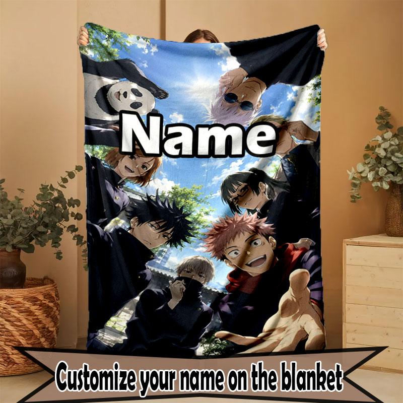 Couverture Imprimée Personnalisée au Nom Jujutsu Kaisen, Décoration Intérieure, Chambre à Coucher, Canapé, Camping, Canapé, Cadeaux pour Anniversaire Noël