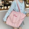 Letter Plaid Shoulder Bag Candy Color Large Capacity Crossbody Bag Fashion Canvas Tote Bag  Daily