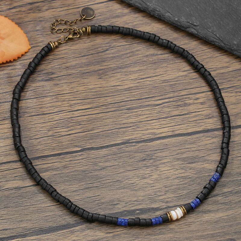 Men'S Layered Wood Walnut Bead Necklace European American Style Hiphop Vintage Long Chain Stackable Bohemian Accessories