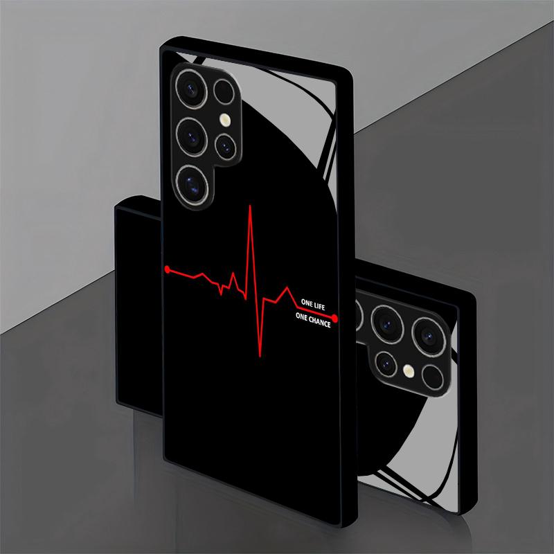 Heartbeat Motif 2D Phone Case for Samsung S26 S25 S24 S23 S22 S21 S20 A55 A54 A53 Tempered Glass Protective Cover