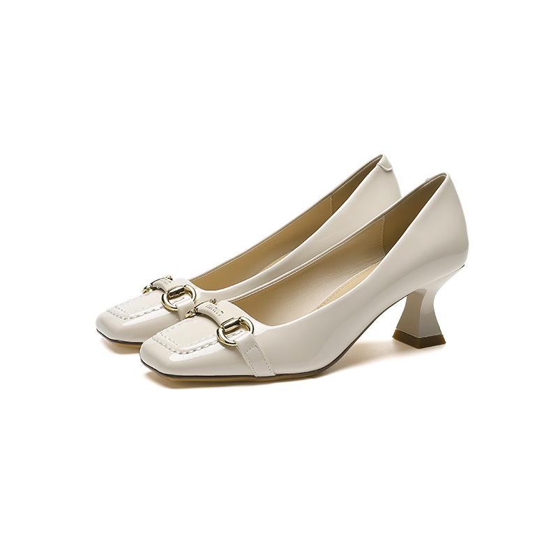 8-Square head thick heel high heels women's new professional commuting single shoes niche design sense